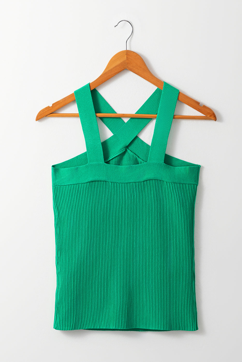 Ribbed Criss Cross Halter Neck Sheath Sweater Tank Top