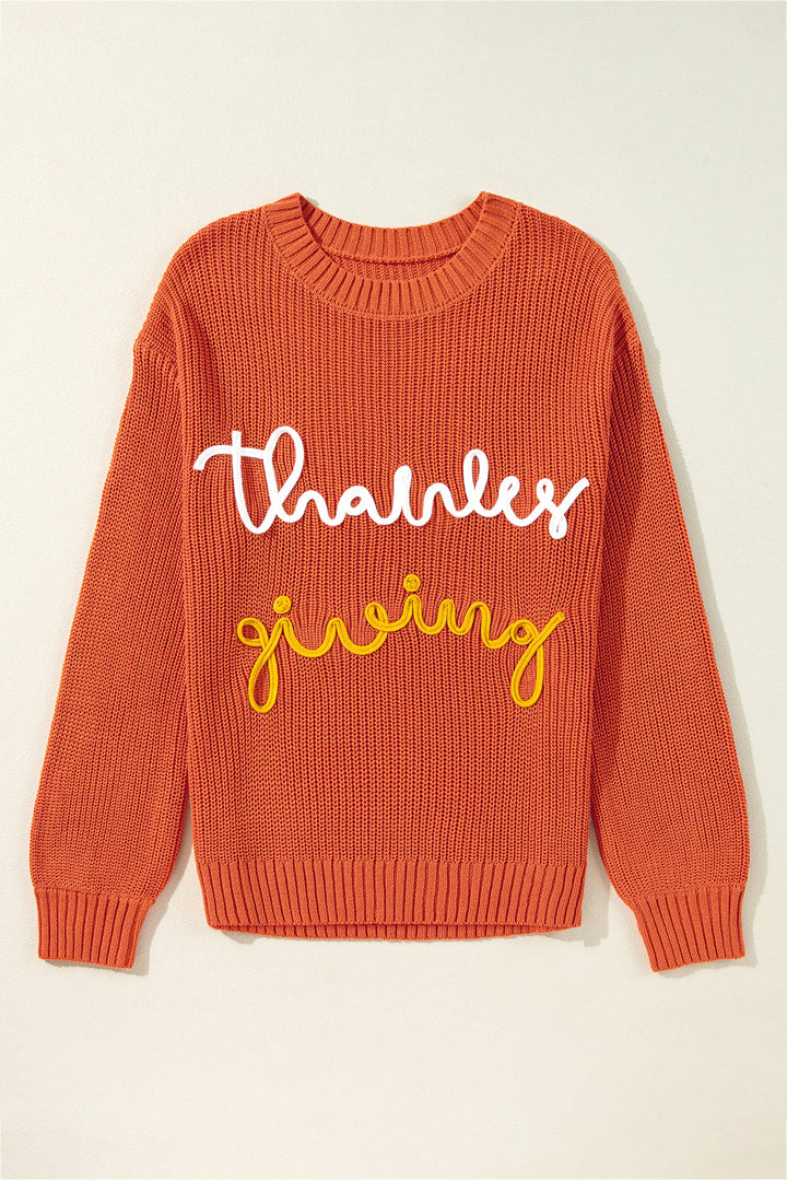 Thanks Giving Letter Graphic Crew Neck Sweater