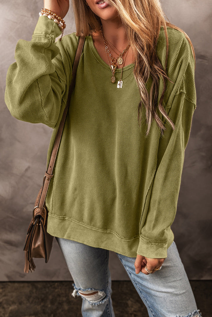 Textured Seamed Drop Sleeve Sweatshirt