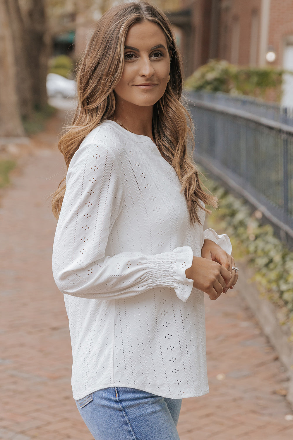 Split Neck Textured Loose Blouse