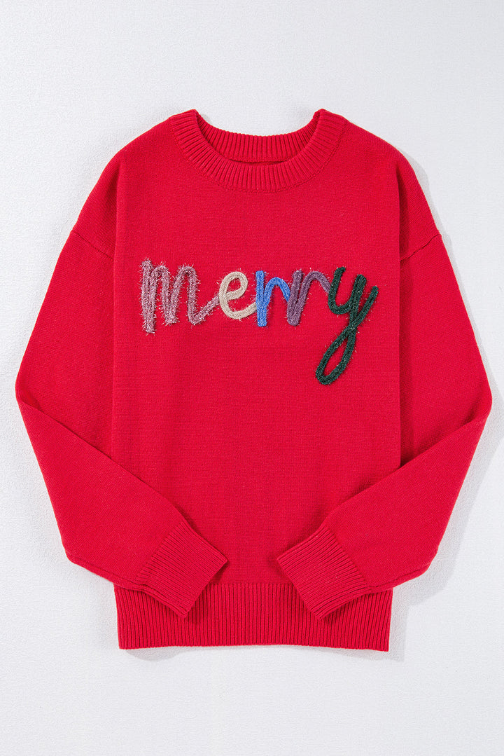 Tinsel Merry Letter Drop Shoulder Baggy Sweater