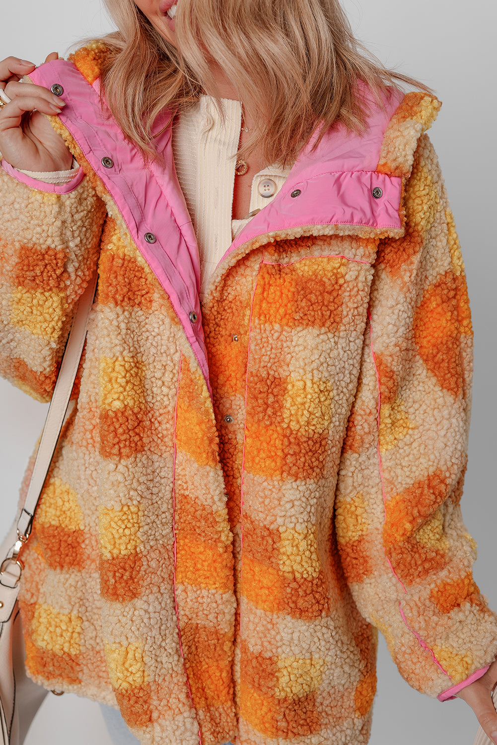 Checkered Sherpa Hooded Jacket