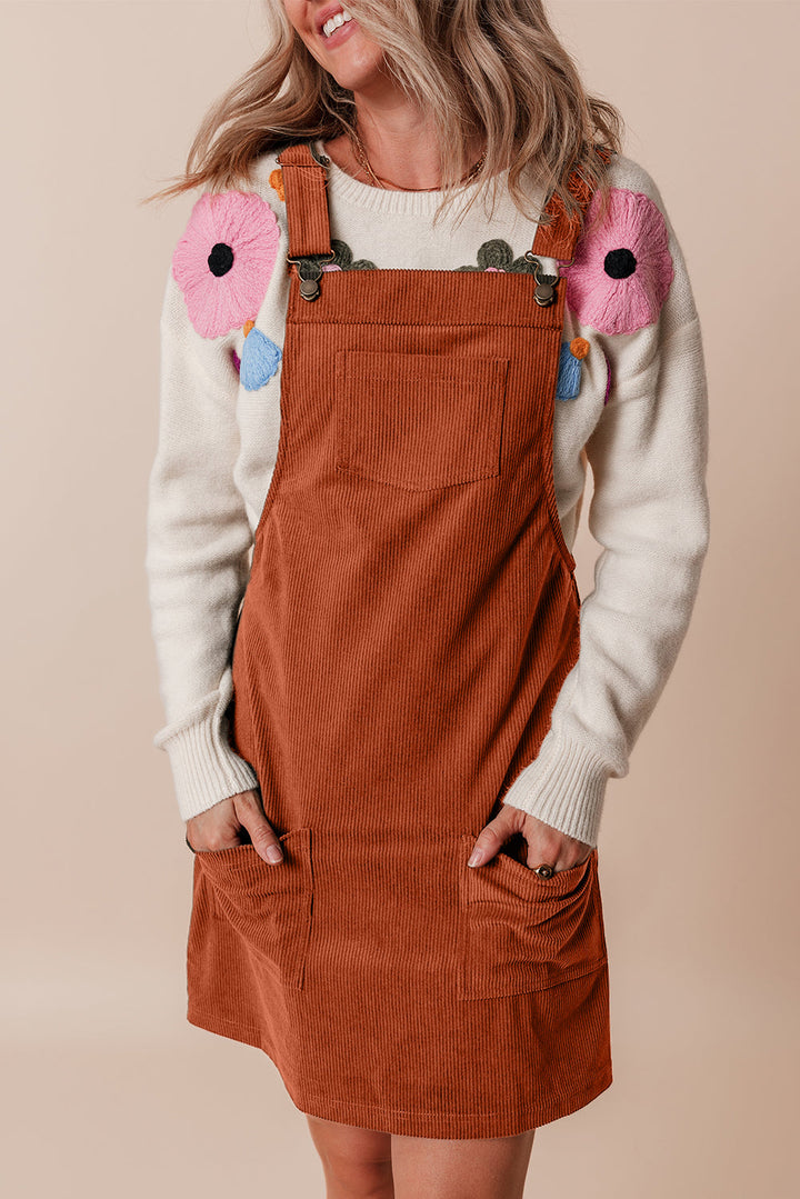 Solid Front Pockets Sleeveless Corduroy Overall Dress