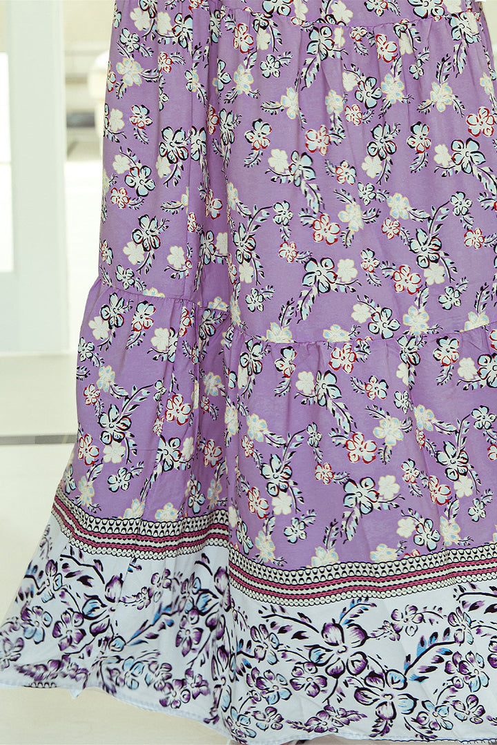 Floral Print Shirred High Waist Maxi Skirt