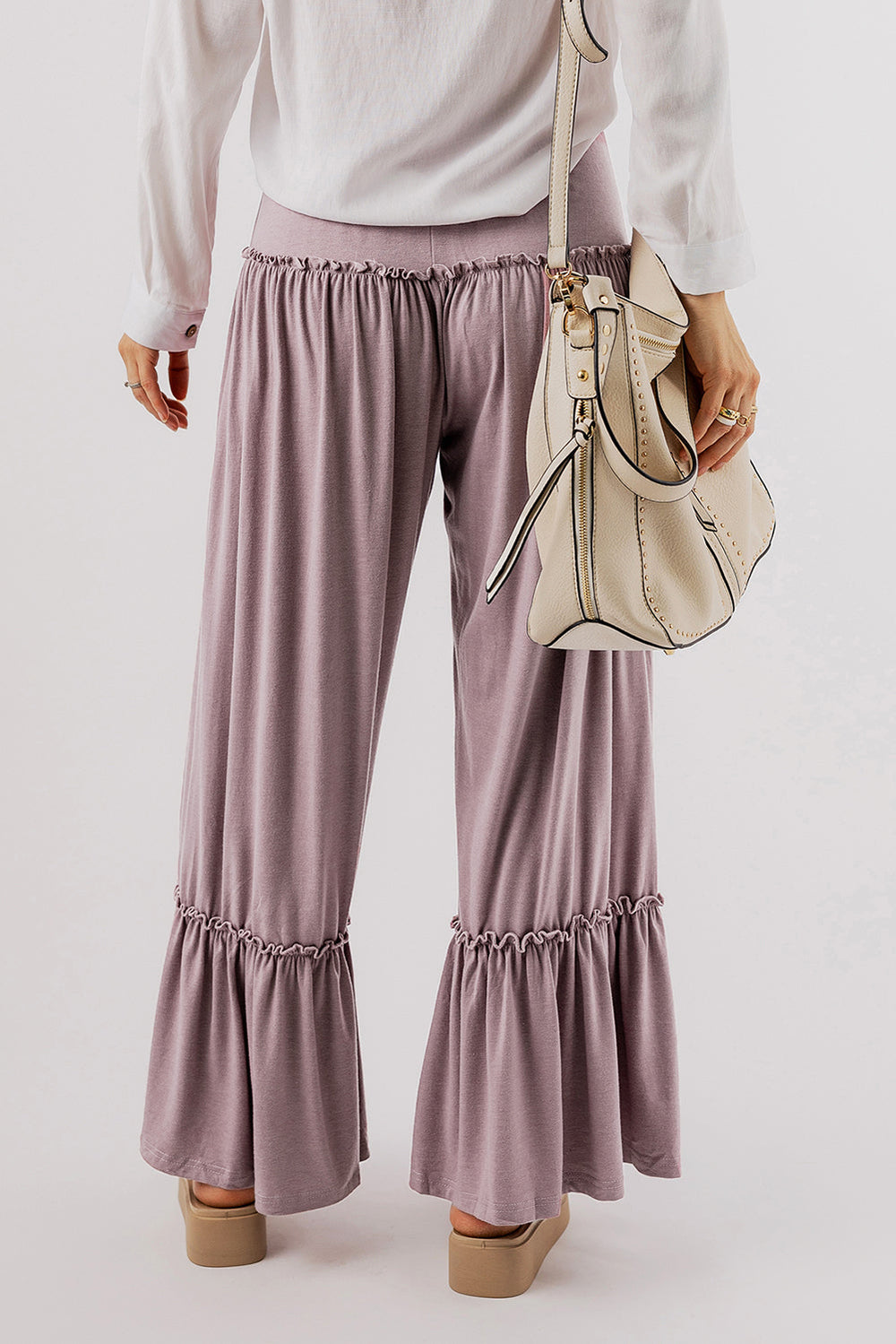 Frilled Drawstring High Waist Wide Leg Pants