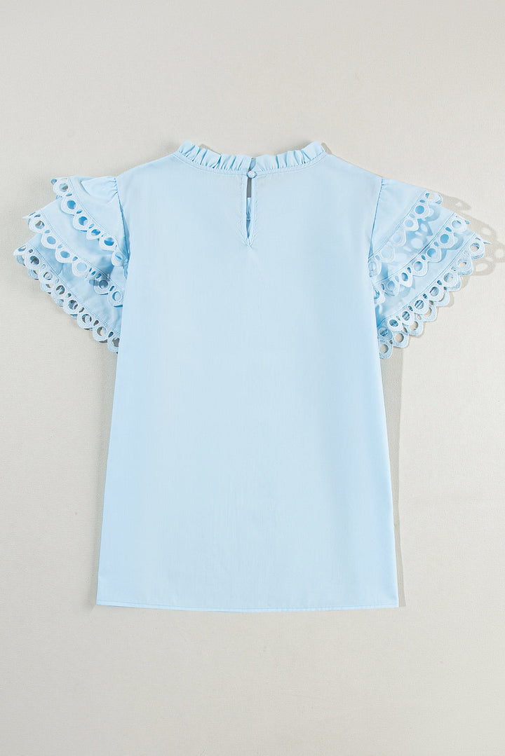 Layered Ric Rac Cap Sleeve Filled Neck Blouse