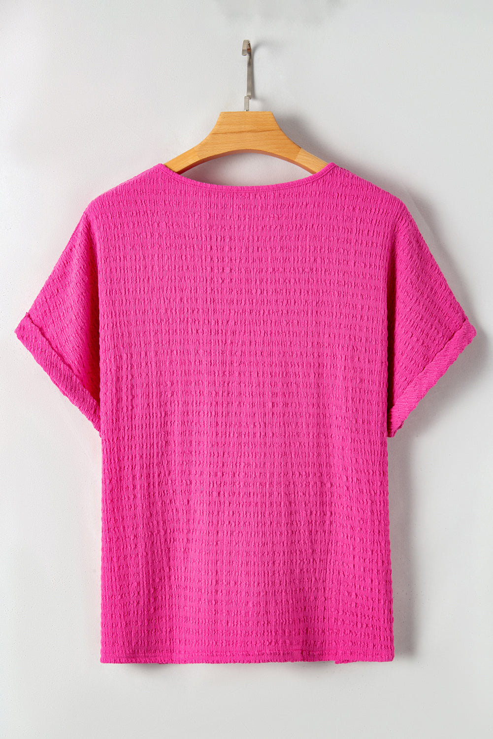 Plus Size Textured Folded Sleeve V Neck T Shirt