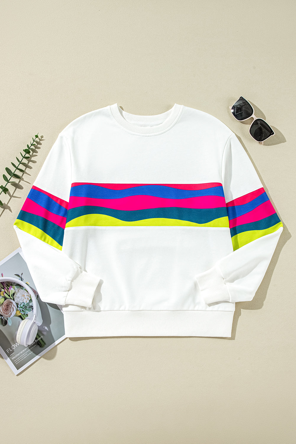 Colorful Striped Accent Long Sleeve T Shirt