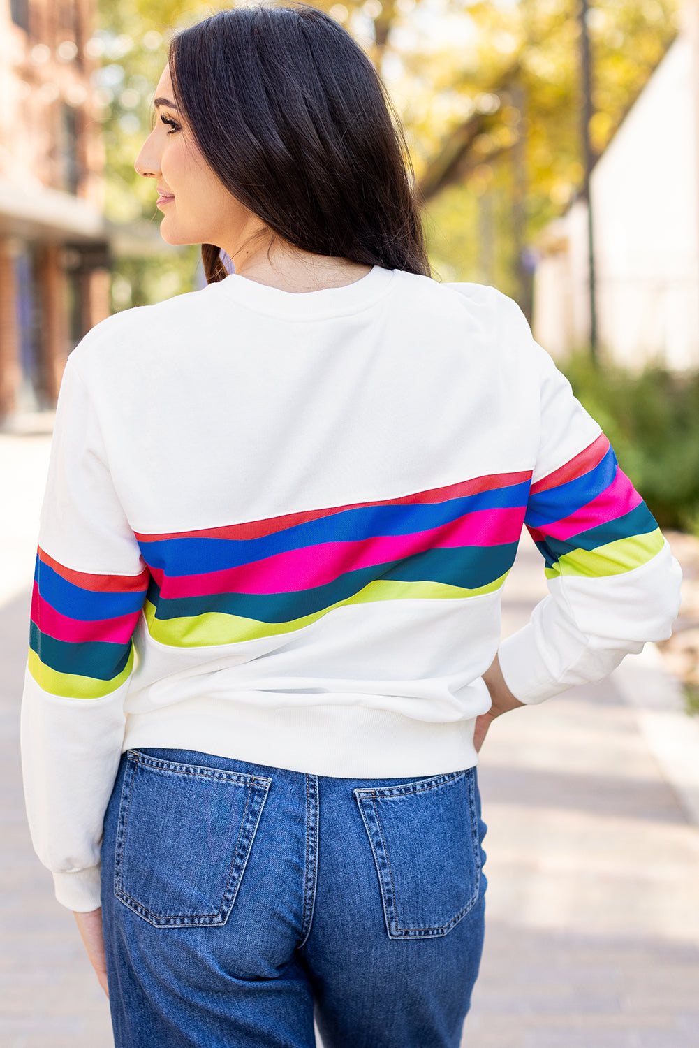 Colorful Striped Accent Long Sleeve T Shirt