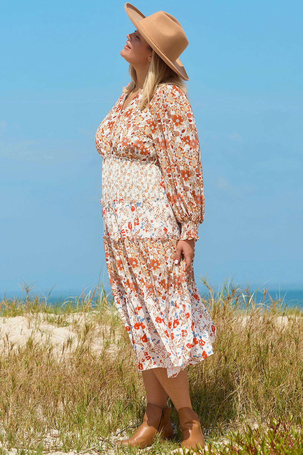 Plus Size Floral Tiered Ruffle Maxi Dress