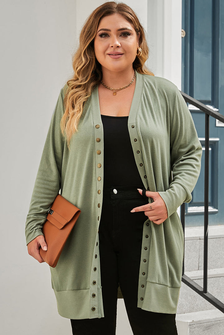 Plus Size Snap Buttons Front Knit Cardigan