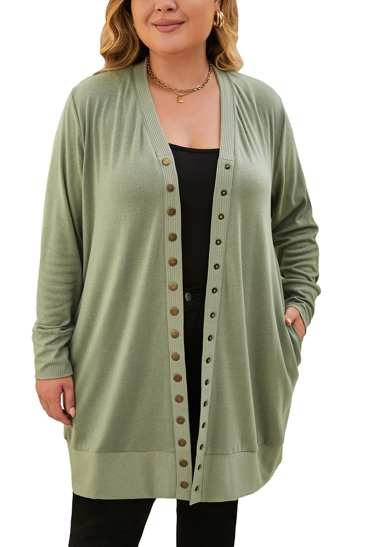 Plus Size Snap Buttons Front Knit Cardigan