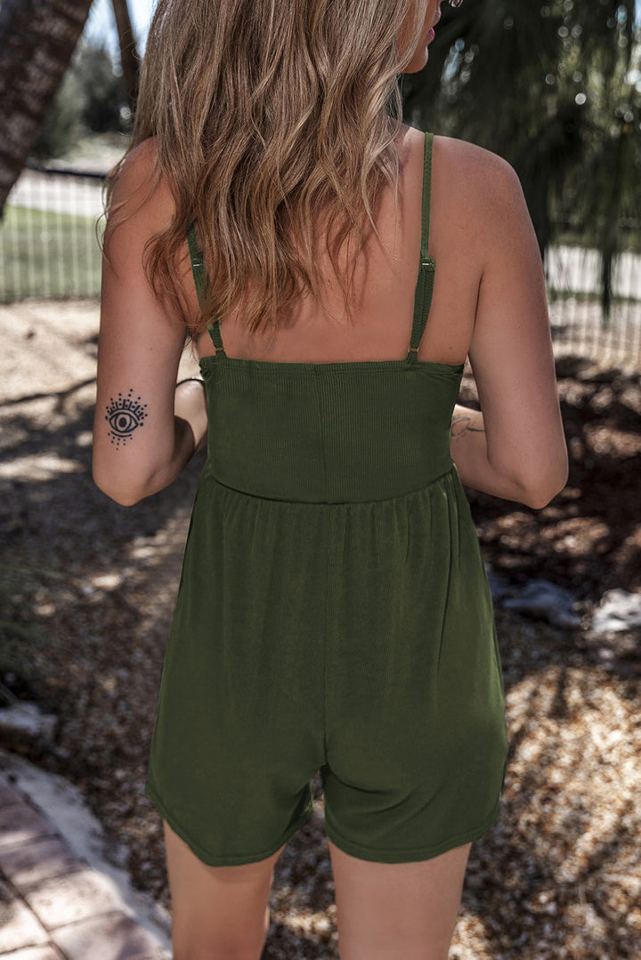 Spaghetti Straps Cinched Waist Ribbed Romper