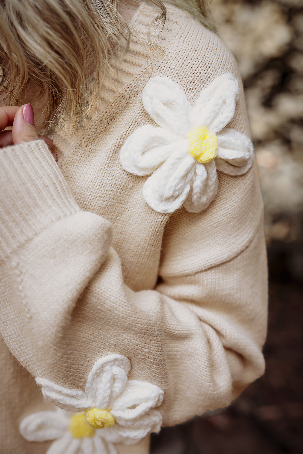 Elegant Flower Decor Button Front Cardigan