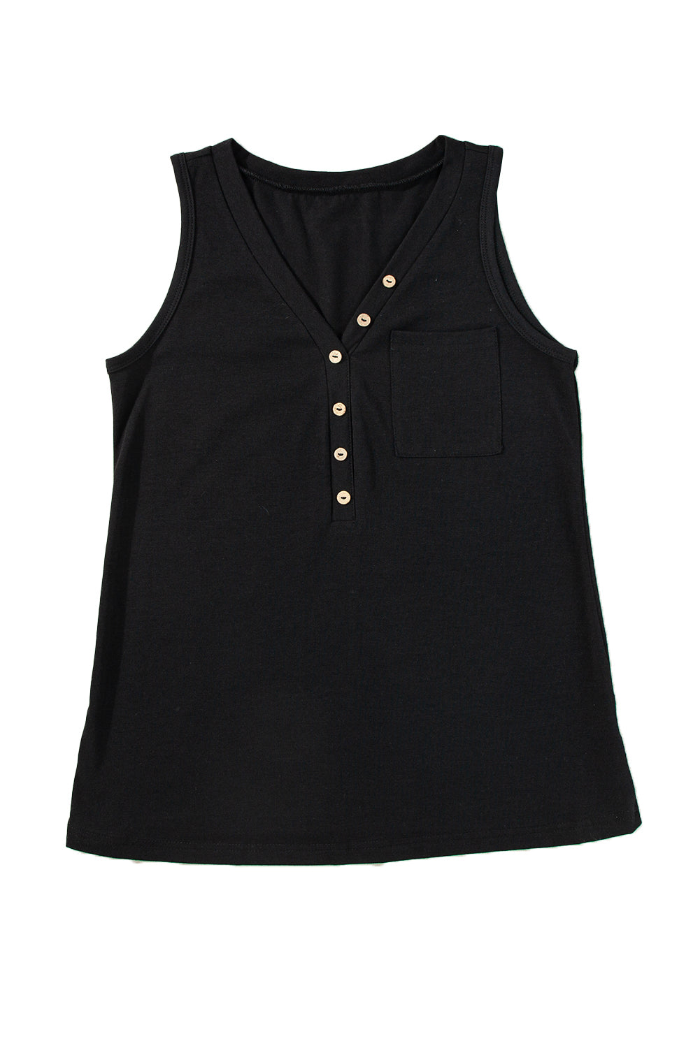 Half Button V Neck Patched Pocket Tank Top