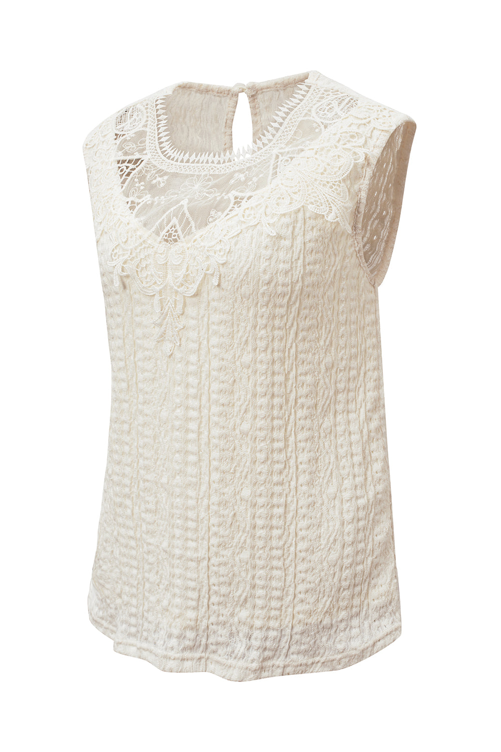 Guipure Lace Crochet Keyhole Back Tank Top