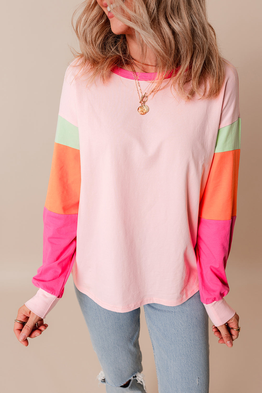 Colorblock Patchwork Long Sleeve Loose Top