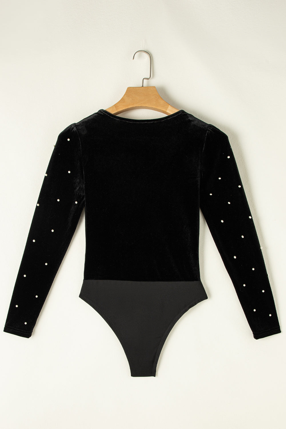 Velvet Beaded Long Sleeve V Neck Bodysuit