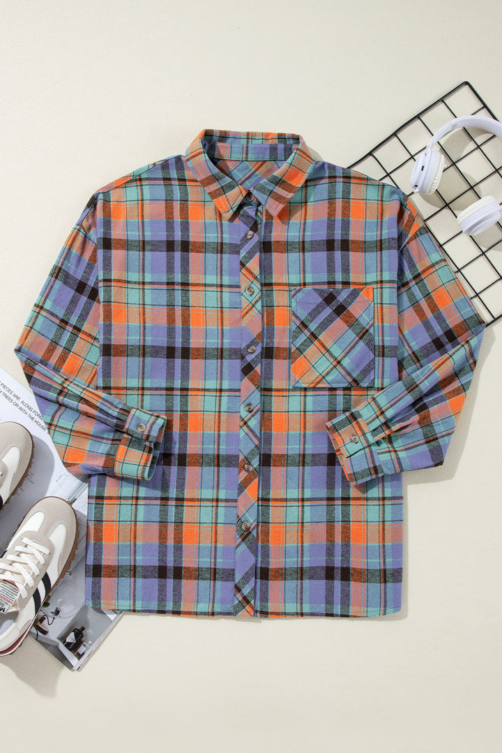 Plus Size Plaid Print Buttoned Shirt