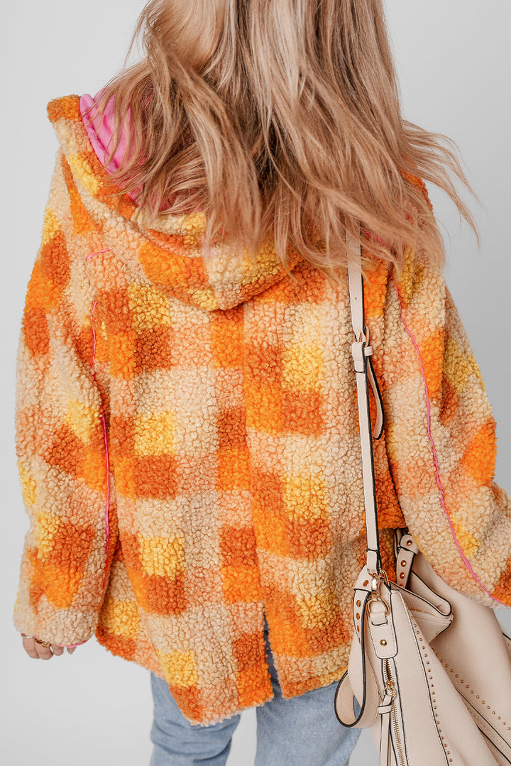 Checkered Sherpa Hooded Jacket