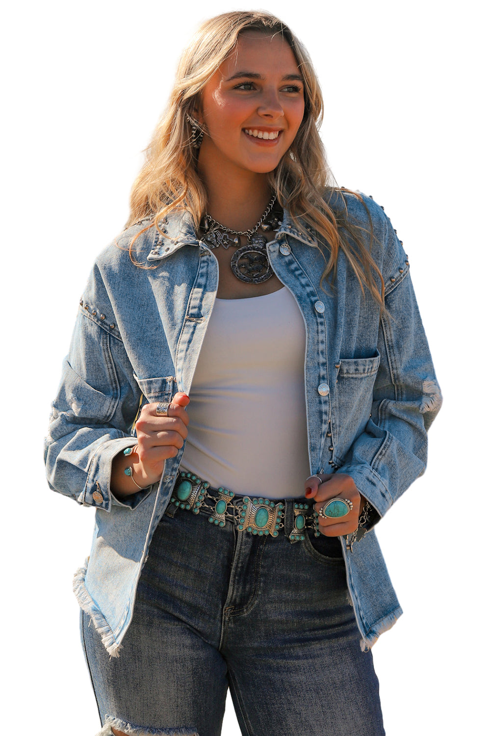 Studded Acid Wash Denim Jacket