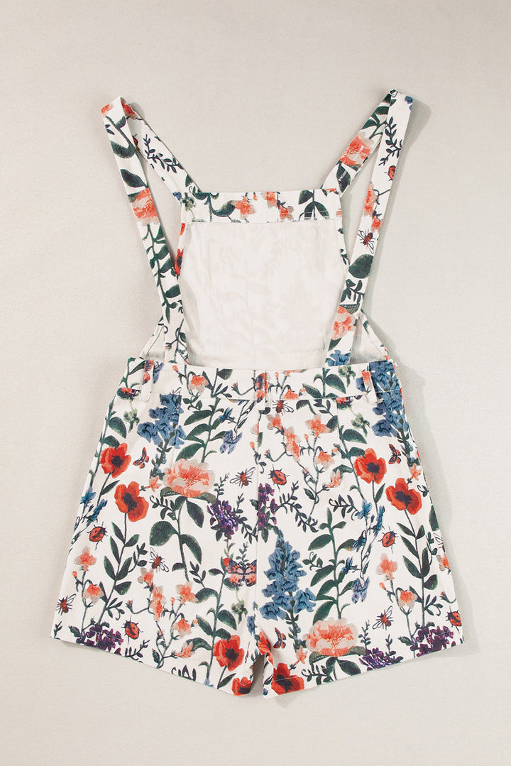 Floral Print Bib Open Back Romper