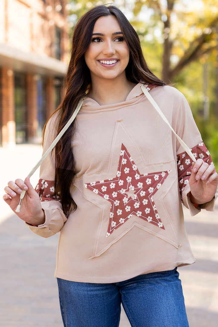 Floral Patchwork Star Pattern Drawstring Hoodie