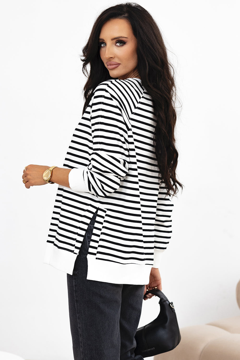 Raglan Sleeve Side Slits Loose Sweatshirt