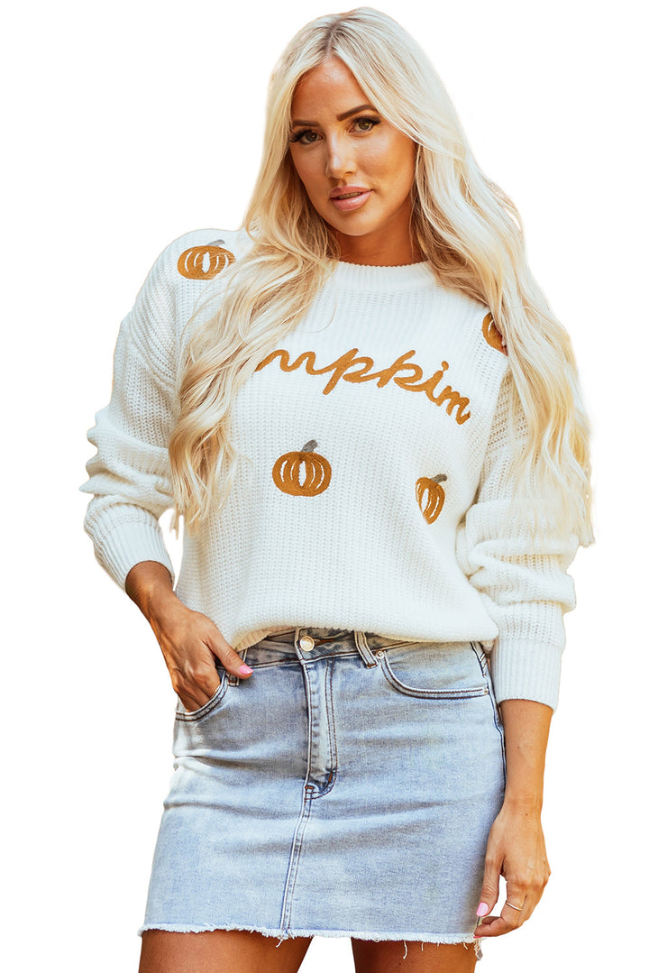 Pumpkin Yarn Stitch Ribbed Knit Sweater