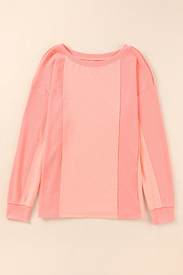 Solid Color Patchwork Long Sleeve Top