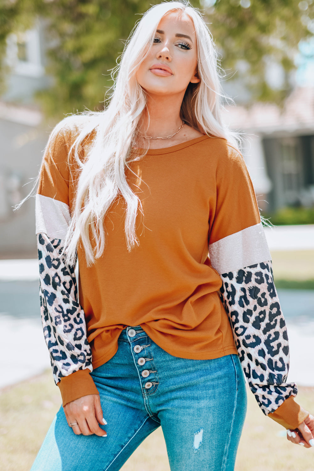 Leopard Sequin Patchwork Long Sleeve Top