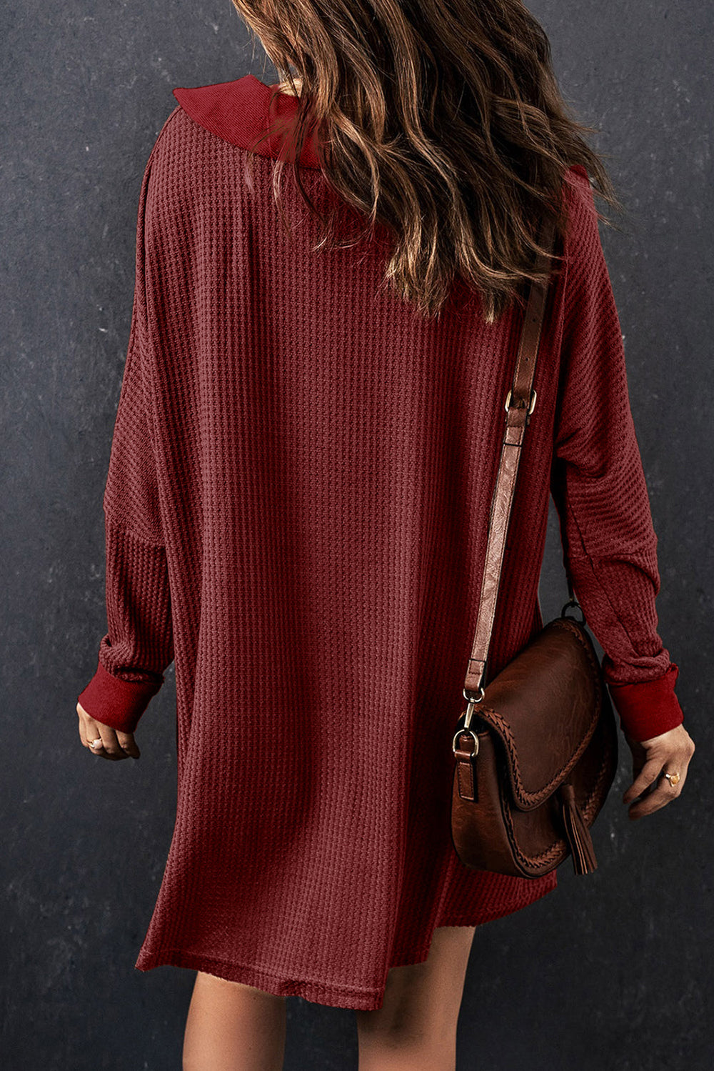 Waffle Knit Buttoned Long Sleeve Top