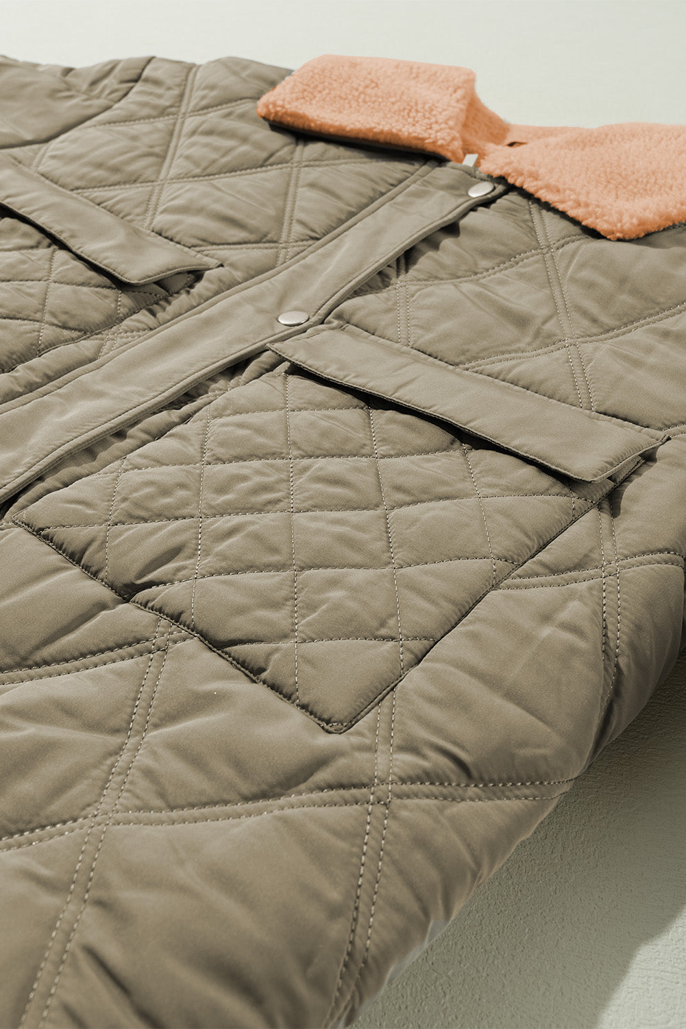 Teddy Collar Flap Pockets Quilted Puffer Jacket