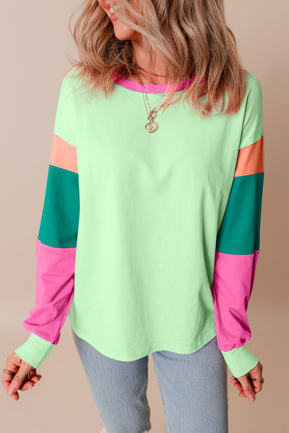 Colorblock Patchwork Long Sleeve Loose Top