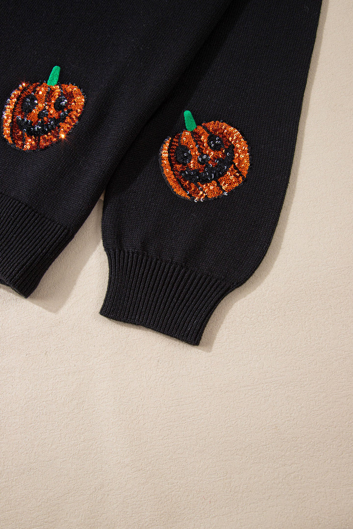 Plus Size Halloween Sequined Pumpkin Pattern Sweater