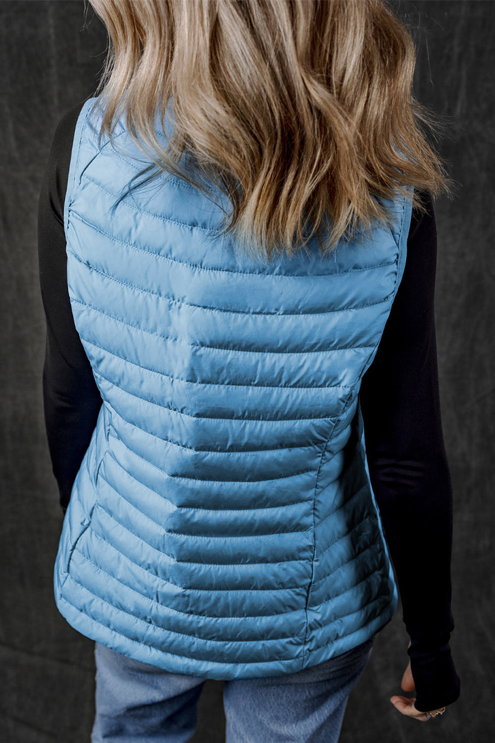 Plush Collared Quilted Zipped Puffer Vest