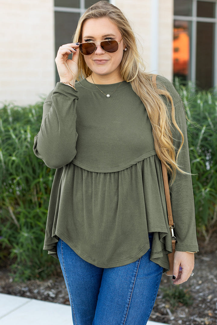 Plus Size Thermal Knitted Babydoll Flare Top