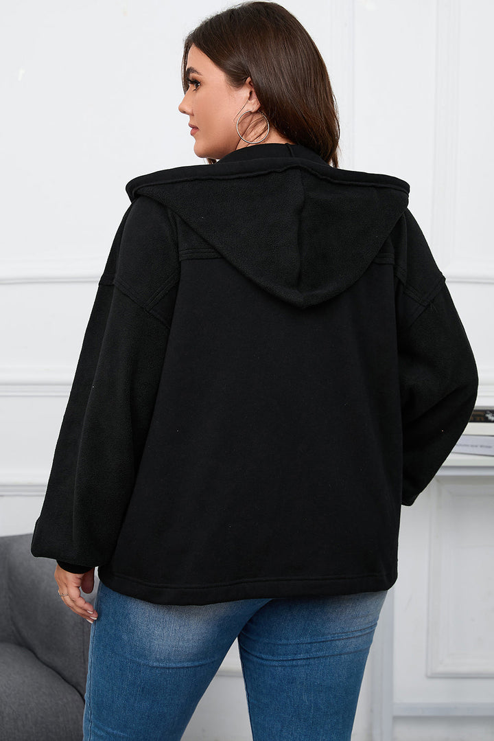 Plus Size Bishop Sleeve Zip Up Hooded Jacket