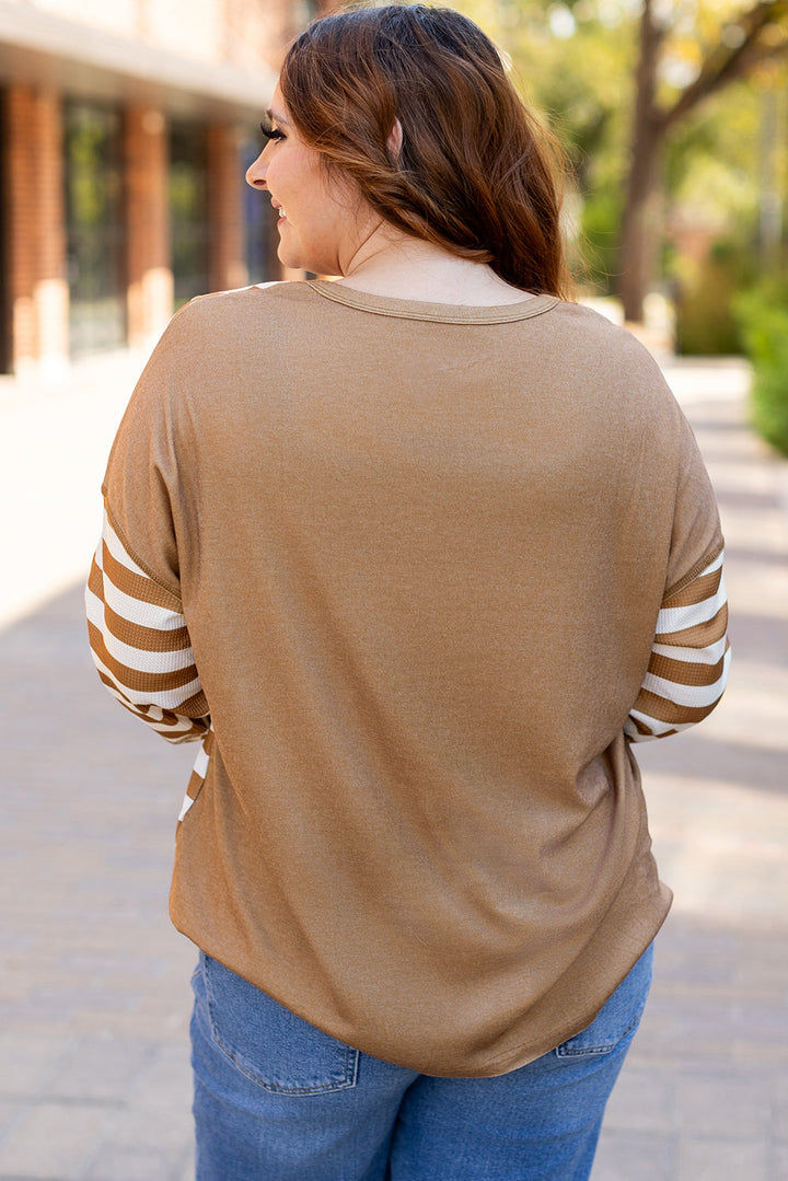 Striped Checkered Mixed Print Chest Pocket Casual Plus Size Top