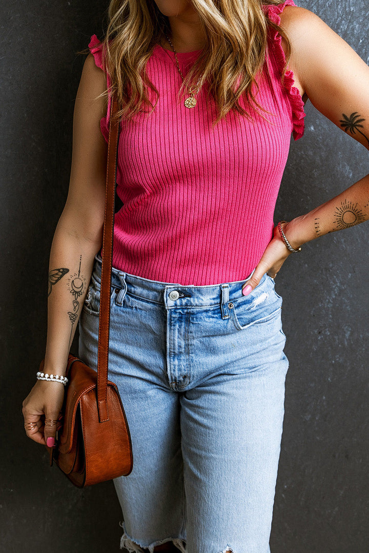 Ribbed Ruffled Sweater Tank