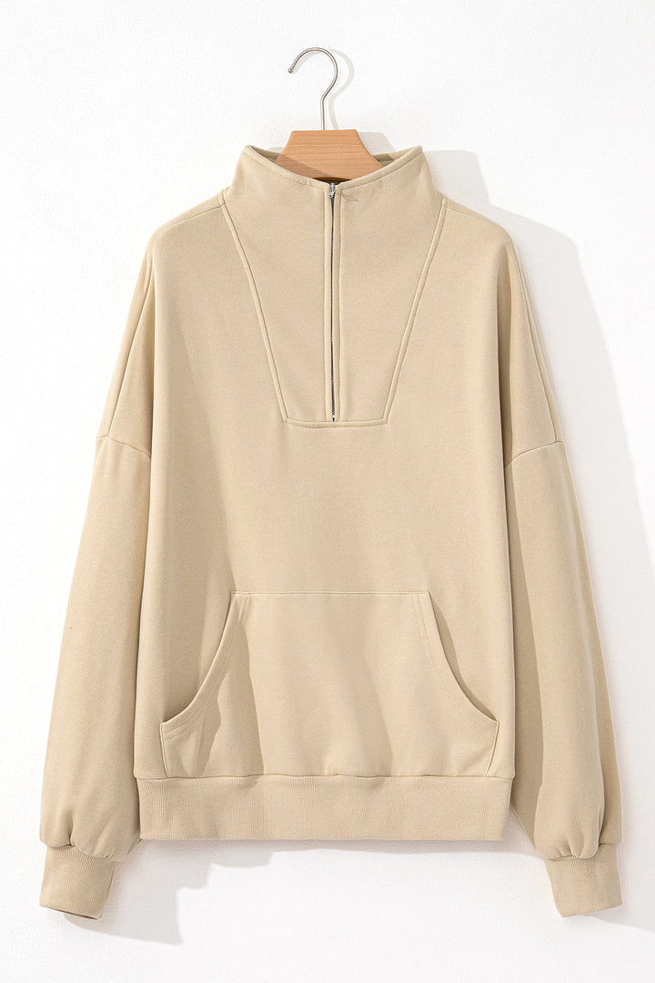 Zip-up Stand Neck Kangaroo Pocket Sweatshirt