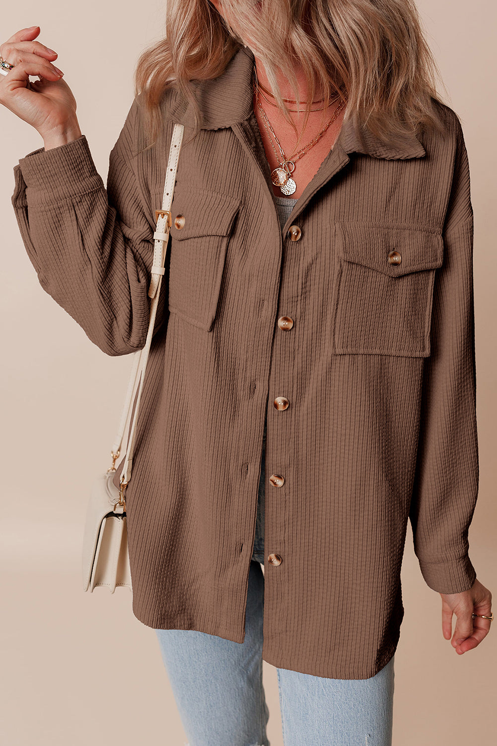 Corduroy Flap Pocket Button Up Shacket