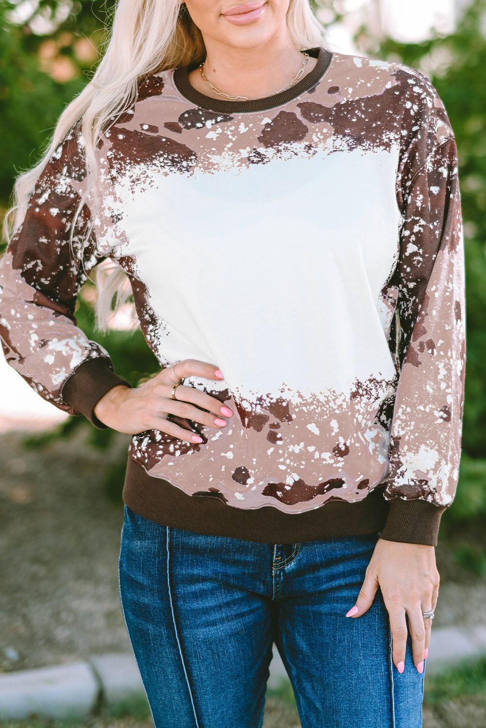 Bleached Tie Dye Leopard Print Long Sleeve Top