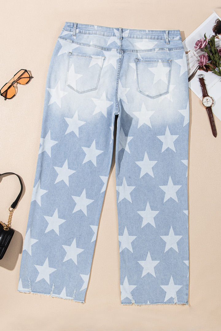 High Waist Star Pattern Plus Size Jeans