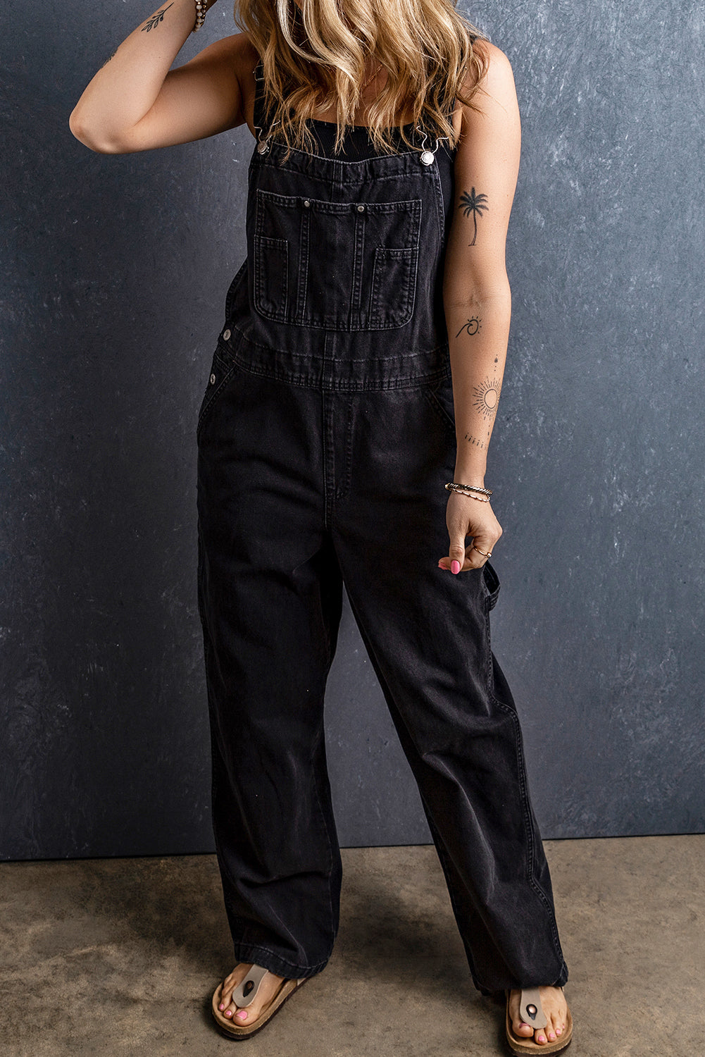 Adjustable Buckle Straps Multi Pocket Denim Overalls