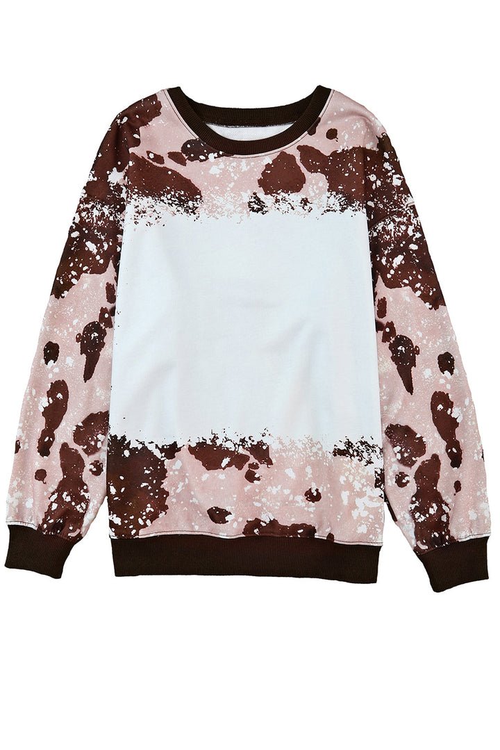 Bleached Tie Dye Leopard Print Long Sleeve Top