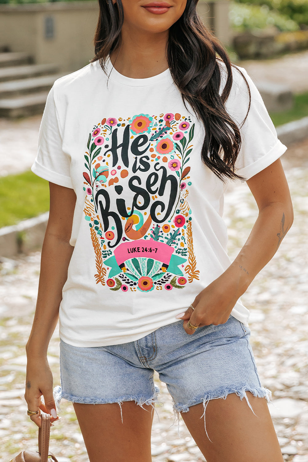 Risen Floral Print Round Neck T Shirt