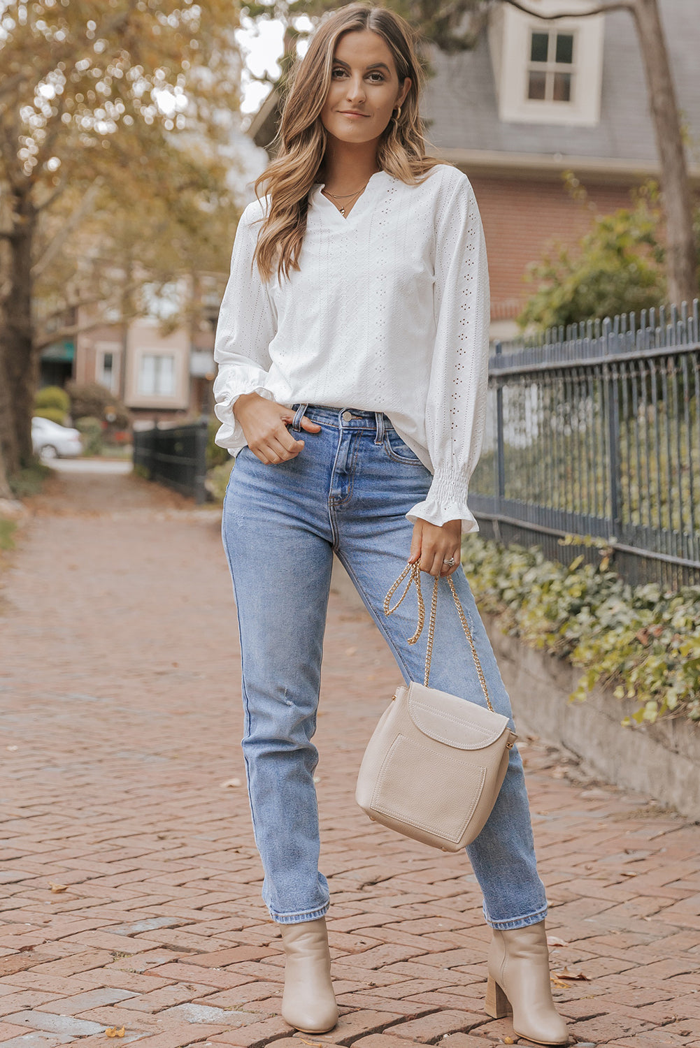 Split Neck Textured Loose Blouse