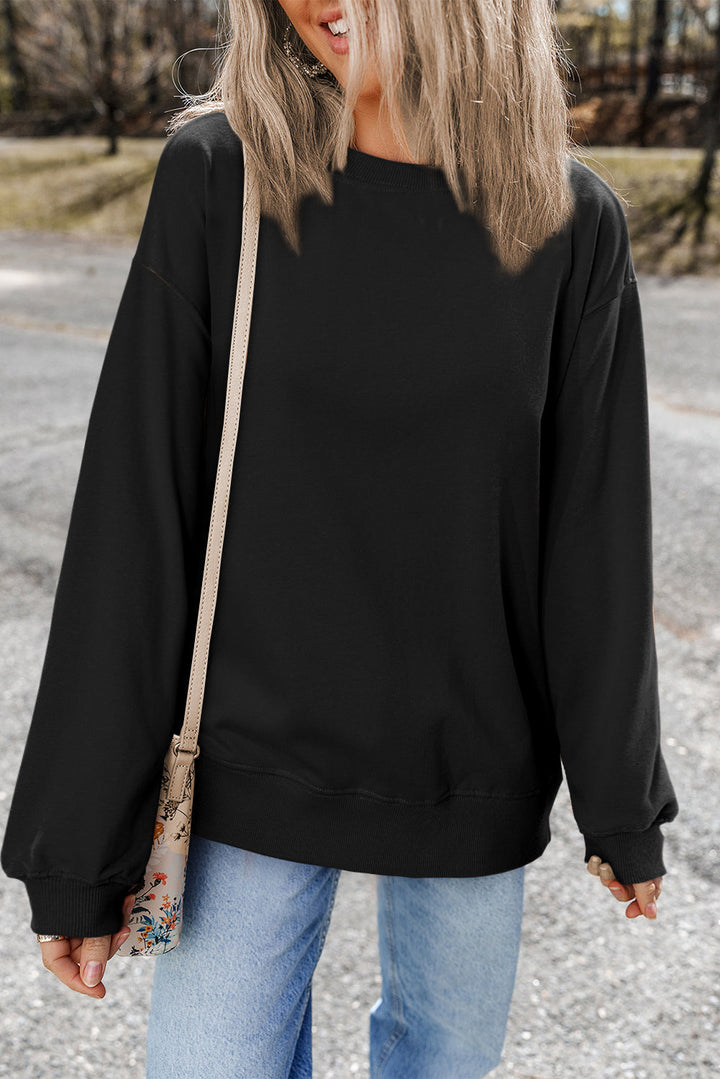 Plain Drop Shoulder Crewneck Pullover Sweatshirt