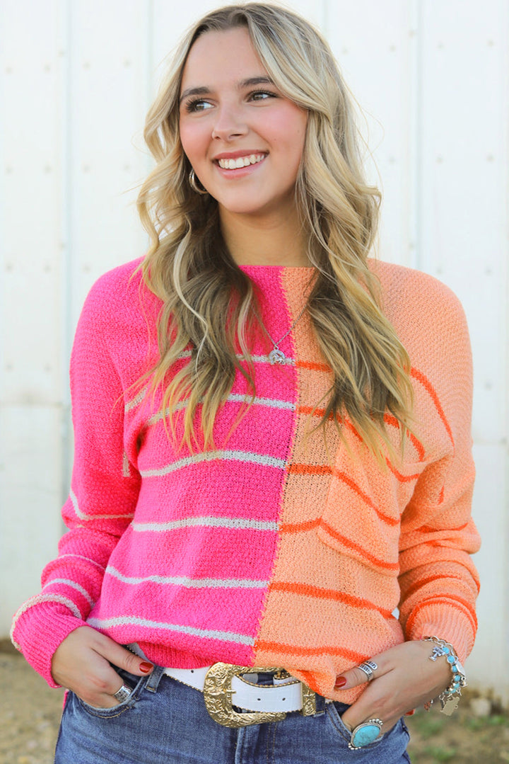 Striped Color Block Loose Fit Knit Sweater